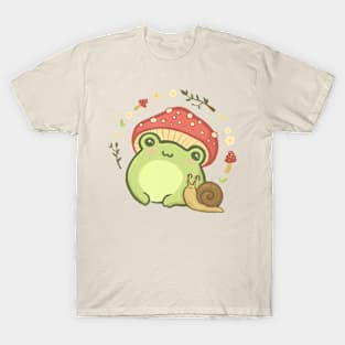 Cottagecore Aesthetic Frog Snail Cute Vintage T-Shirt